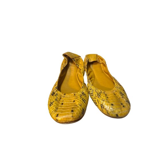 Tory Burch Yellow Snake Print Leather Ballet Flats Womens Shoes 8.5 - Picture 2 of 8
